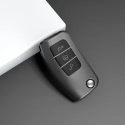 Premium Flip Folding Car Key Case Cover with Keychain Accessories (A grey shell)