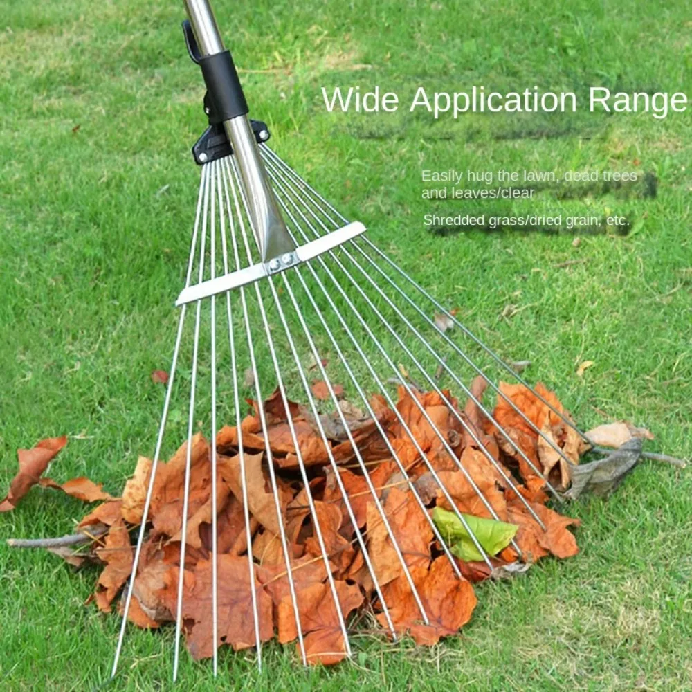 Garden Leaf Rake Expandable Cleaning Leaves Sticks Debris Telescoping Handle Flower Beds Roof Gardening Yard