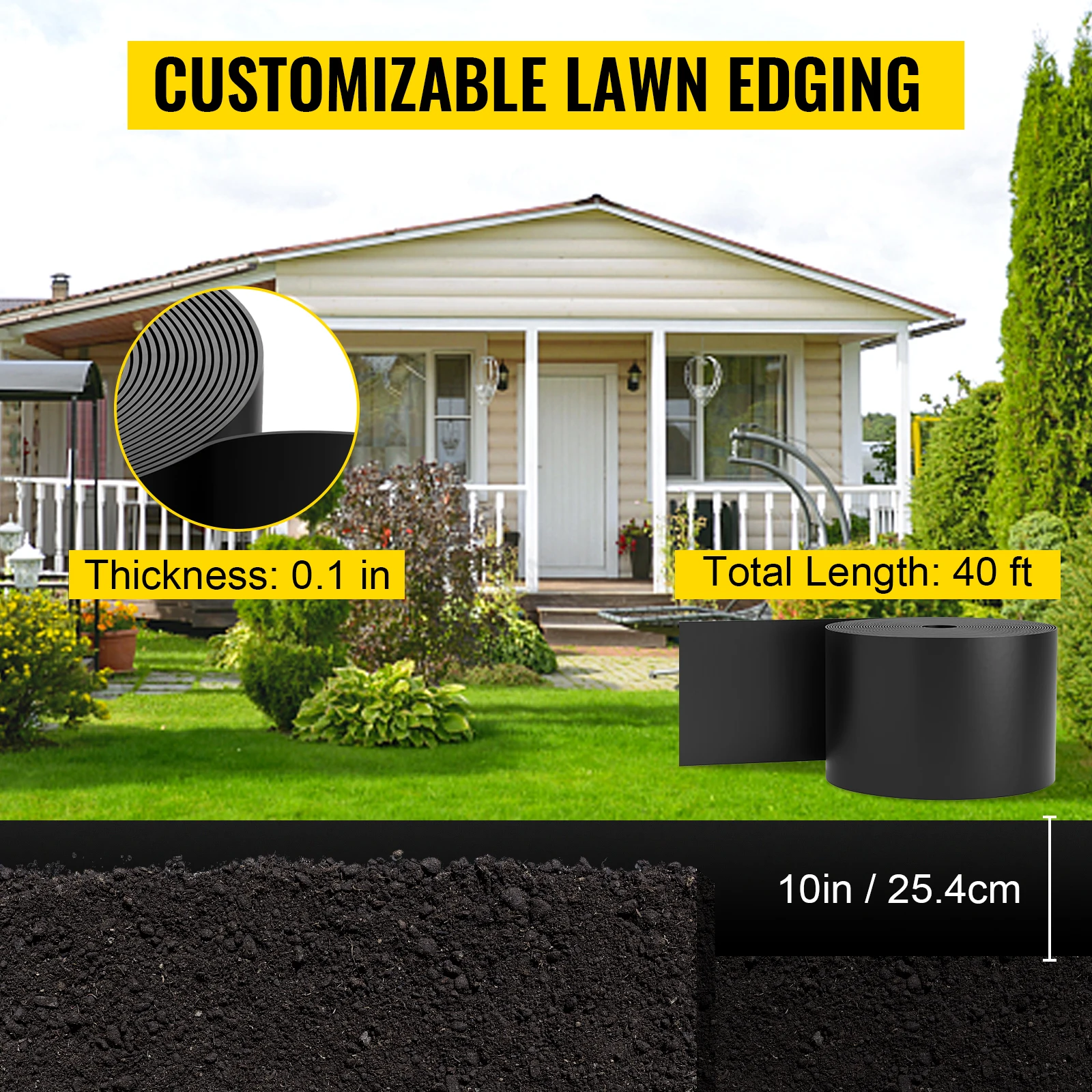 VEVOR Landscape Edging Terrace Board 40 /150 /300 /60 /80 ft Length 10 inch Depth Lawn Garden Landscaping & Garden Materials