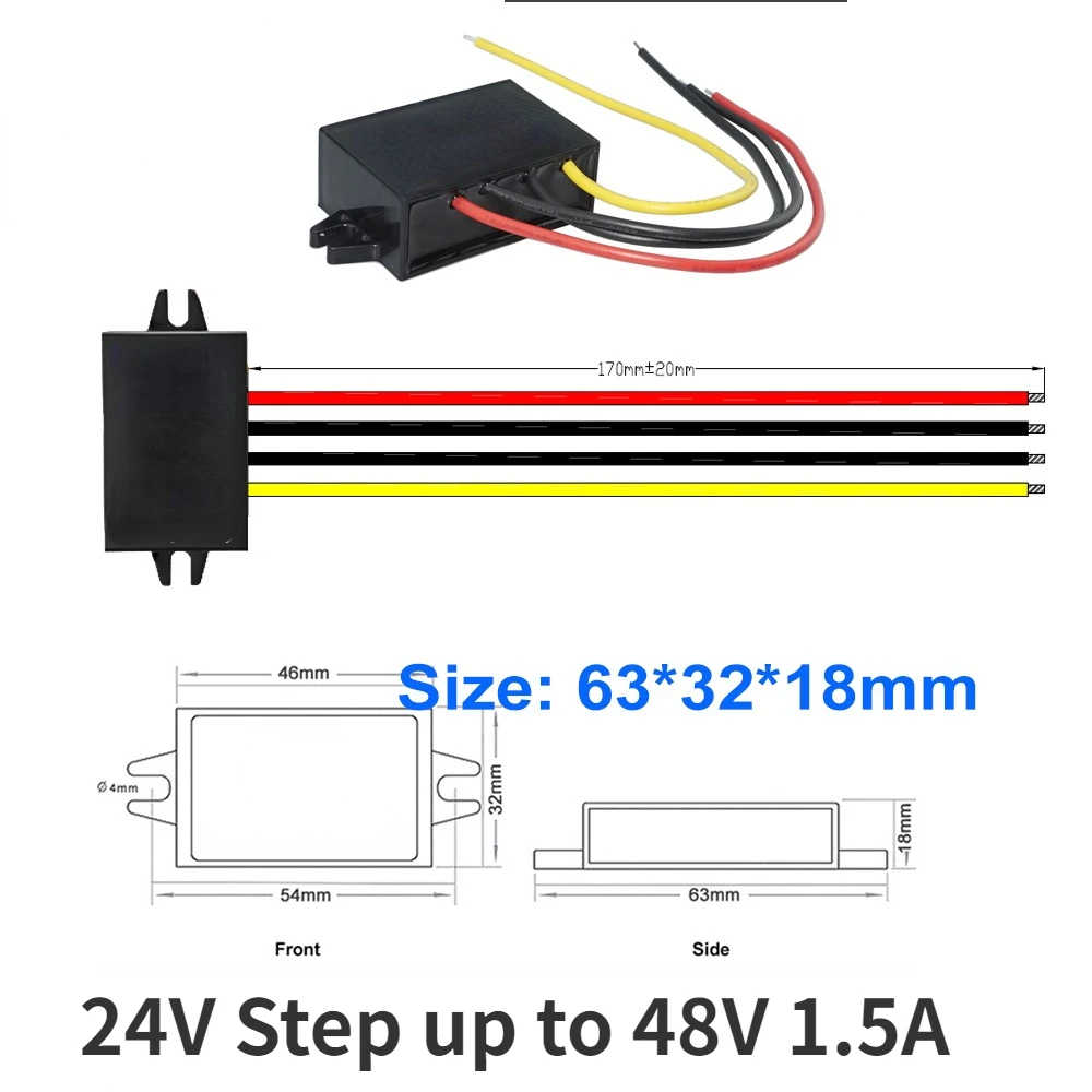 Passo até 48v 2a 96w Conversor de Voltagem 48 Volts Regulador Impermeável dc dc Impulso Transformador Fonte de Alimentação dc 24v