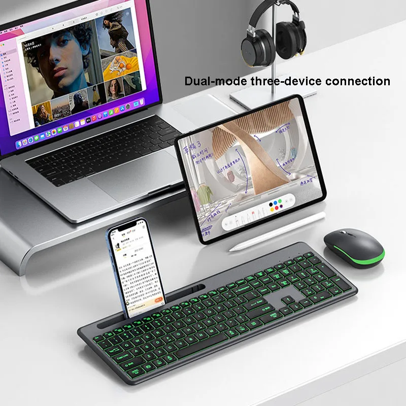 Teclado Rgb Mute sem Fio Mouse Fresco Pequeno Luz de Fundo Silencioso Infinito Iluminação Legal Bluetooth Jogos Mac Ipad - Imagem 2