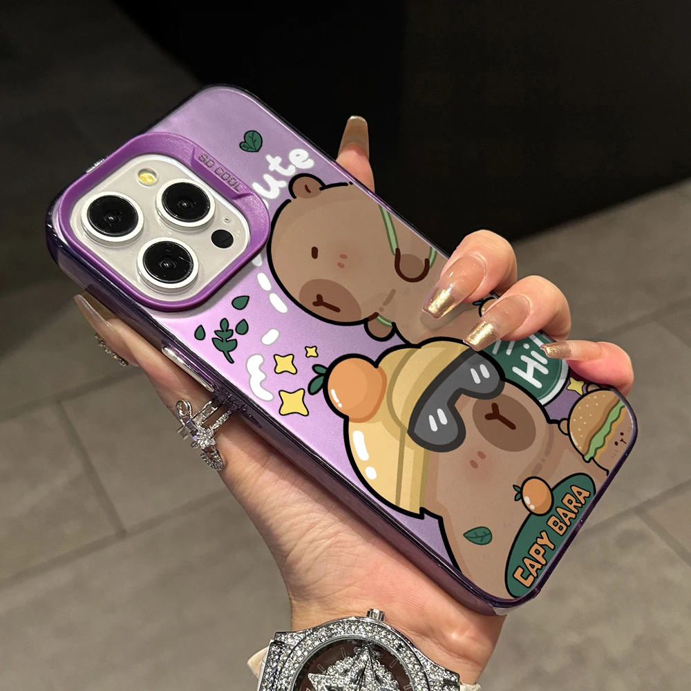 Charming Capybara Cartoon Phone Case - Silver Hard Cover
