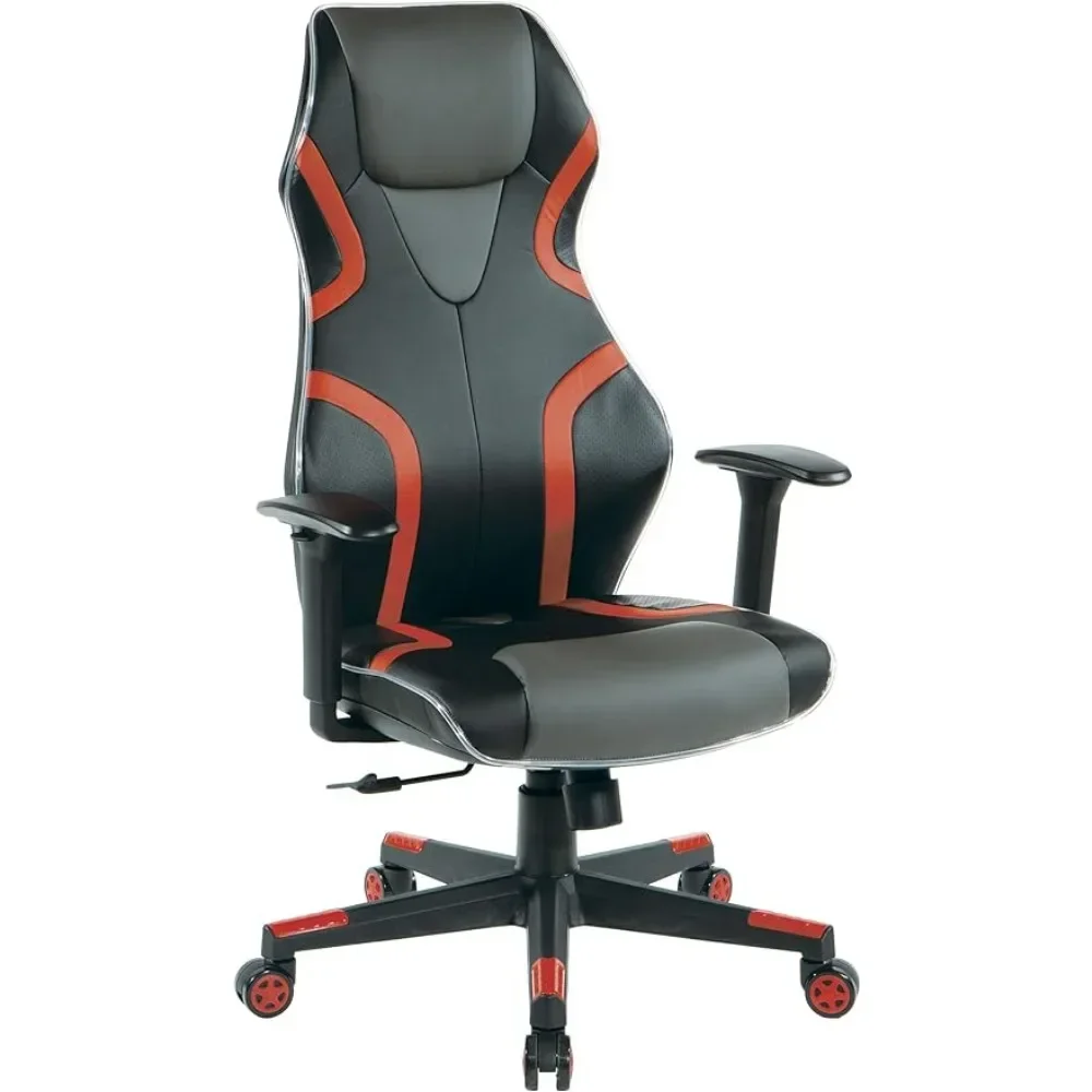 Ergonomic Adjustable High-Back Faux Leather Gaming Chair With Controllable  Lights Red AccentsFreight Free Computer