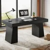 55 Inches Executive Desk, Mid-Century Modern Home Office Desk with Double Trapezoid Base, Wood Computer Desk Business Workstati 1