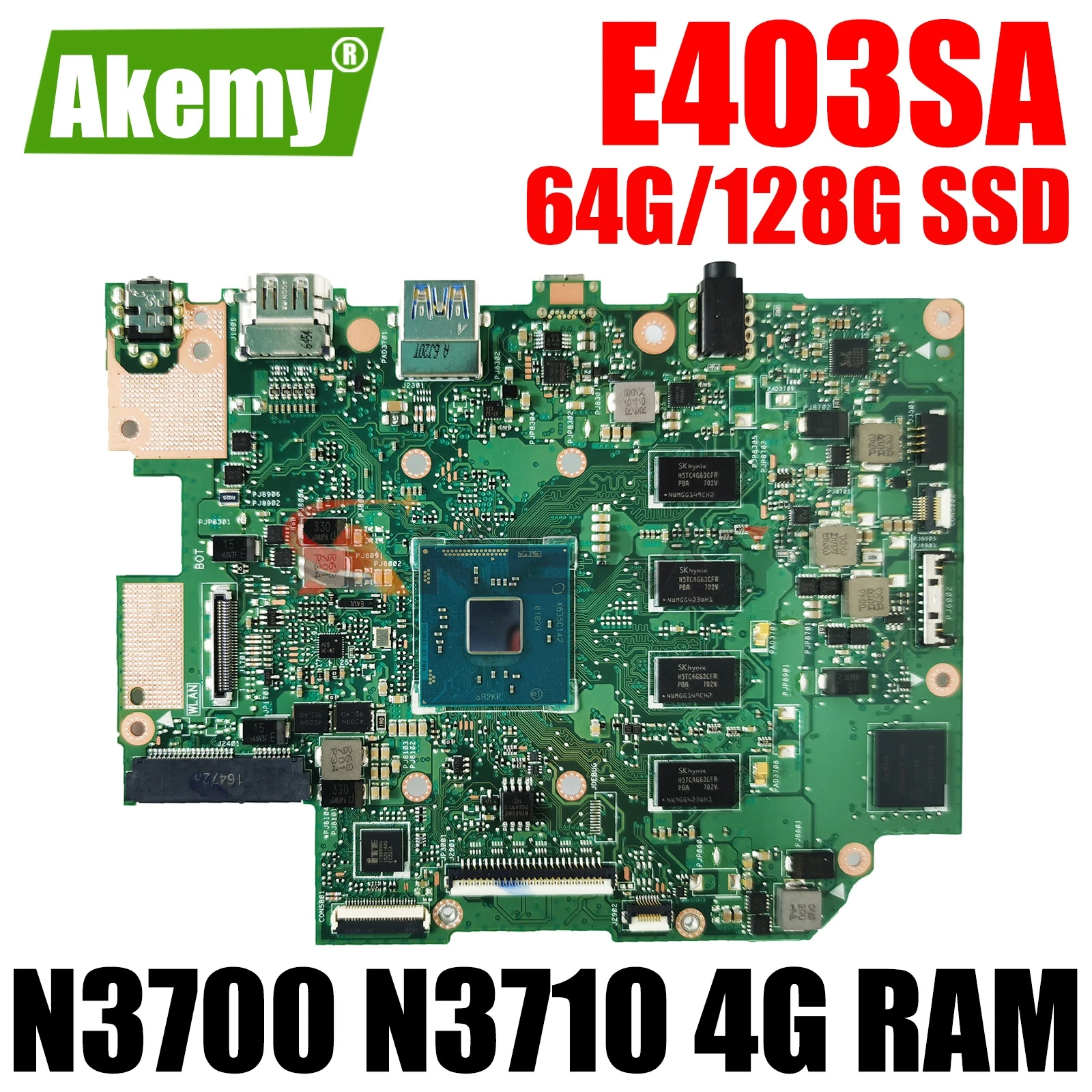 Материнская плата для ноутбука ASUS VIVOBook Placa E403SA, материнская плата E403S E403 с процессором N3700/N3710, 4 Гб ОЗУ, 64 ГБ/128 Гб SSD