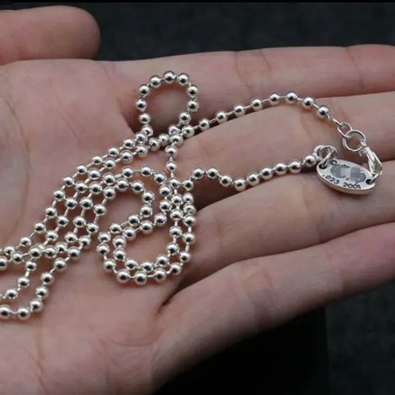 

Цепочка из серебра 925 пробы с круглыми бусинами для мужчин и женщин