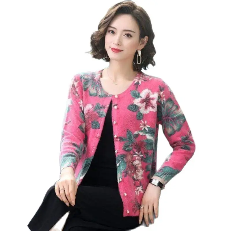 

Модный свитер для женщин среднего возраста кардиган Новинка 2023 весна осень свитер пальто женская верхняя одежда тонкий трикотажный топ