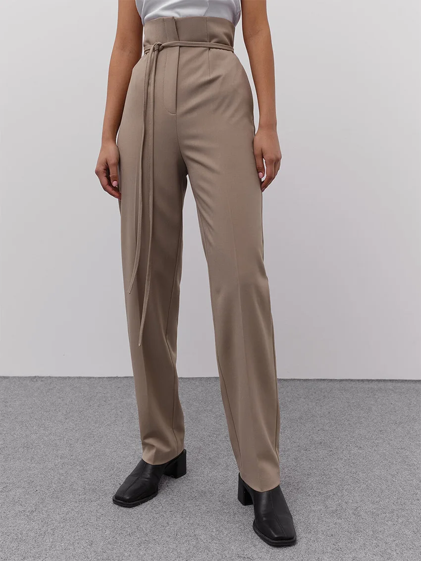 chino pants Sister Fara New Straight Lace Up Suit Pants Women Spring High Waist Wide Leg Pants Autumn Female All-match Full Length Trousers baggy pants