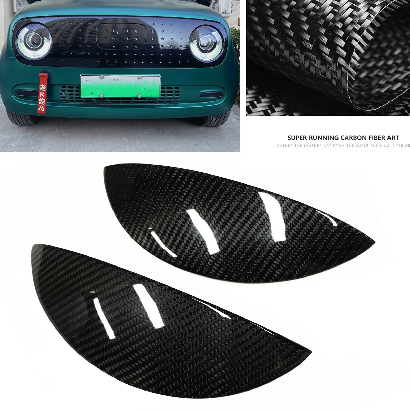 

For ORA R1 2018-2022 Real Carbon Fiber Headlight Eyebrow Headlamp Eyelid Trim Car Front Head Light Lamp Cover Sticker Brow Strip