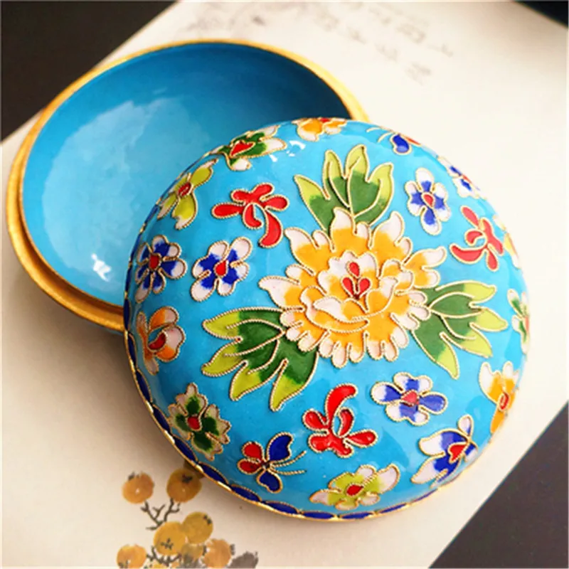 Old Beijing retro style cloisonne jewelry box powder box