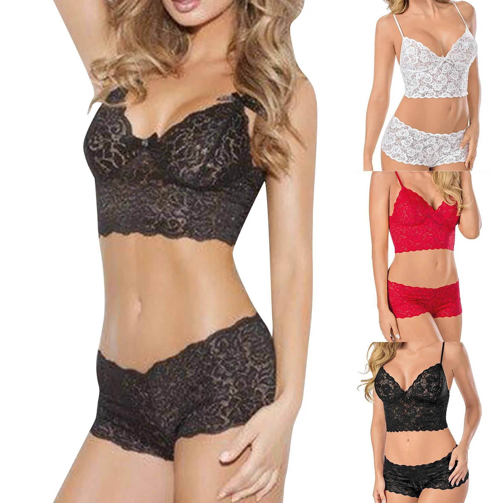 Sexy Women Lace Bra Briefs Lingerie Underwear Pamas Camisole Sleepwear Set Нижнее Белье Женское Ensemble Femme 2 Pièces_voghion.com