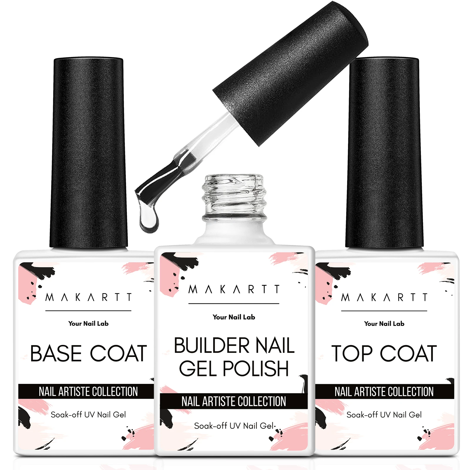 Makartt Builder Nail Gel with Base Top Coat Set- Clear Gel Nail Polish No Wipe Glossy Nail Strengthener Extension Builder