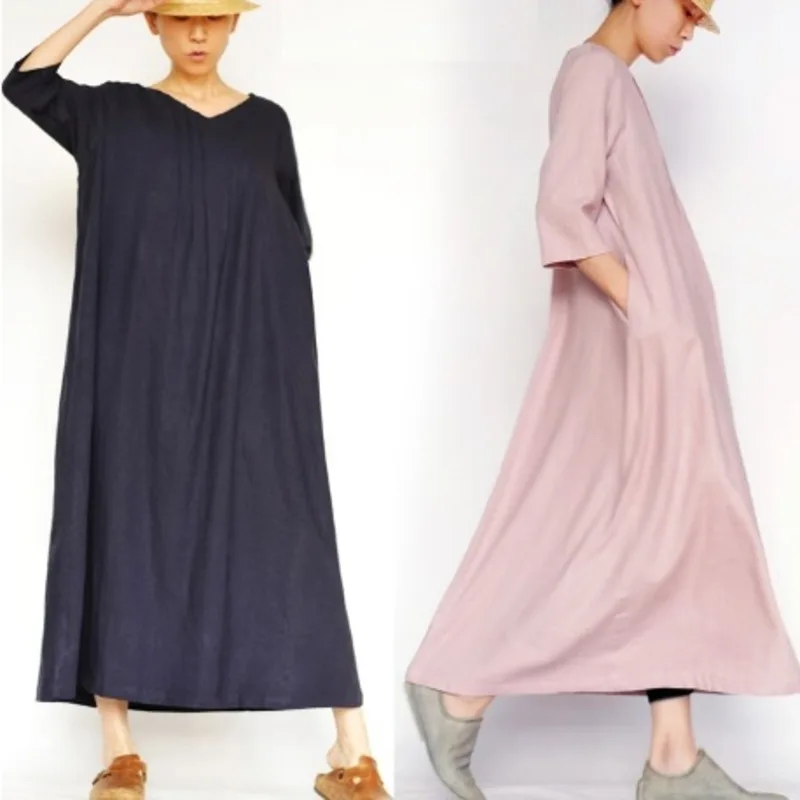 

2014 Original design dress loose plus size full dress linen robe women's Clothing 16351-6
