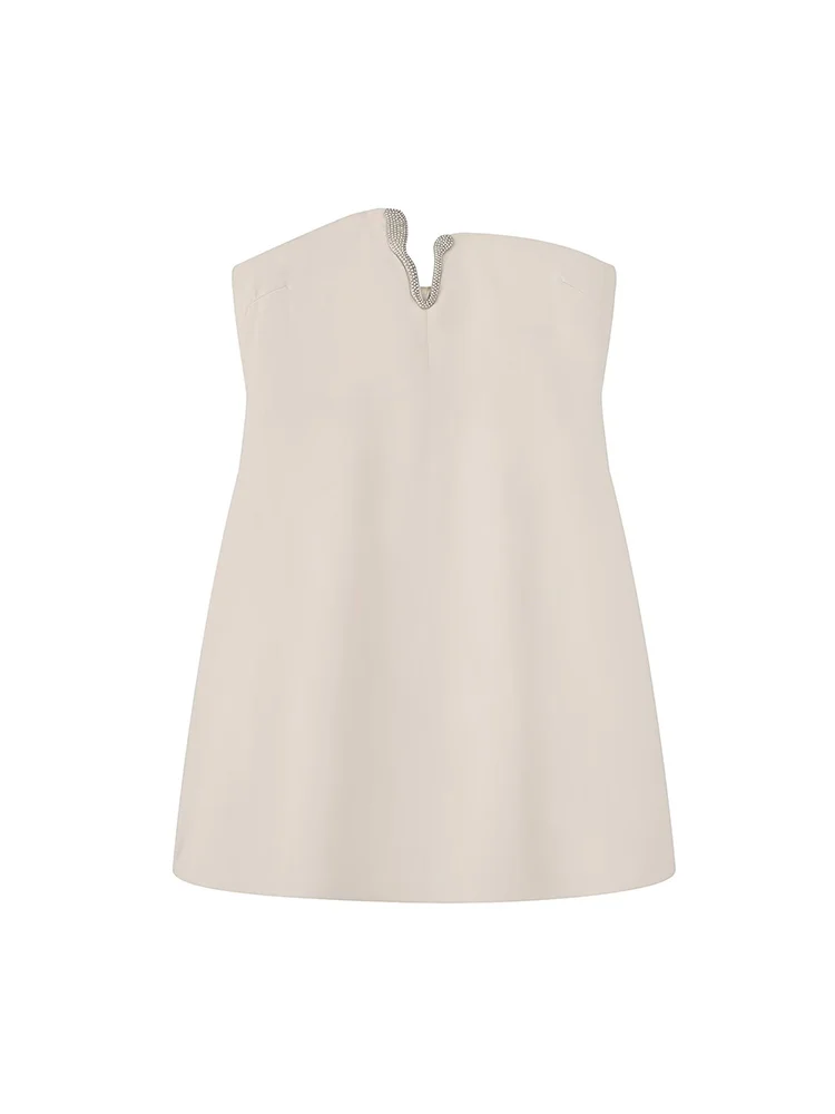 TFMLN Fashion Women Mini Strapless Dress Summer 2025 New Chic Diamond V-neck Sexy Off Shoulder Short Vestidos Elegant Vintage ﻿