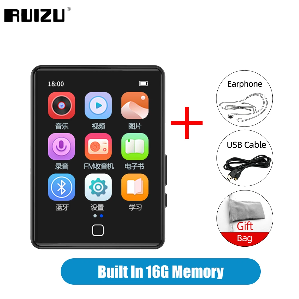 RUIZU M20 16G MP3 ÷̾  5.0 Ǯ ġ  Ŀ HiFi Ż ̴ ޴ ũ, FM   