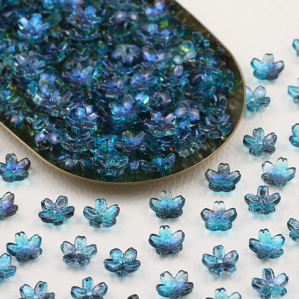 Handcrafted Cherry Blossom Glass Beads – 12mm, Blue Hole Accents, DIY Jewelry Making Supplies