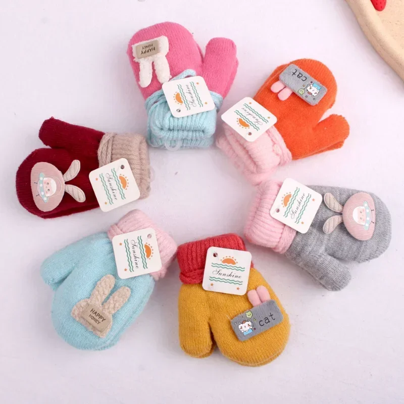 1-3 Years baby Winter Hand Gloves Thick Warmer Knitted Mittens Thicken Mittens for Kids Cute Cartoon Gloves Boys Girls baby gloves