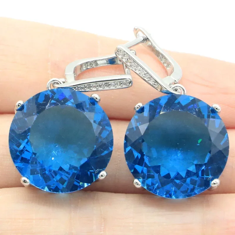 18g 925 SOLID STERLING SILVER Earrings Big Gemstone Spessartine Garnet Pink Kunzite Violet Tanzanite London Blue Ladies Present
