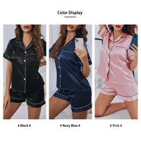 Women Silk Satin Pajamas Set Two-piece Pj Sets Sleepwear Loungewear Button-Down Pajama Women 2 Piece Pijama Homewear Shorts Set - Image 5