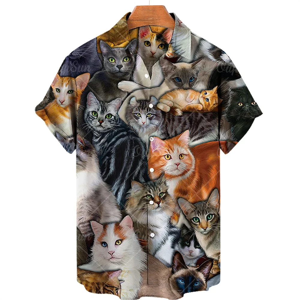 2023 men's shirt animal cat print shirt pattern T shirt fashion short sleeved Harajuku shirt