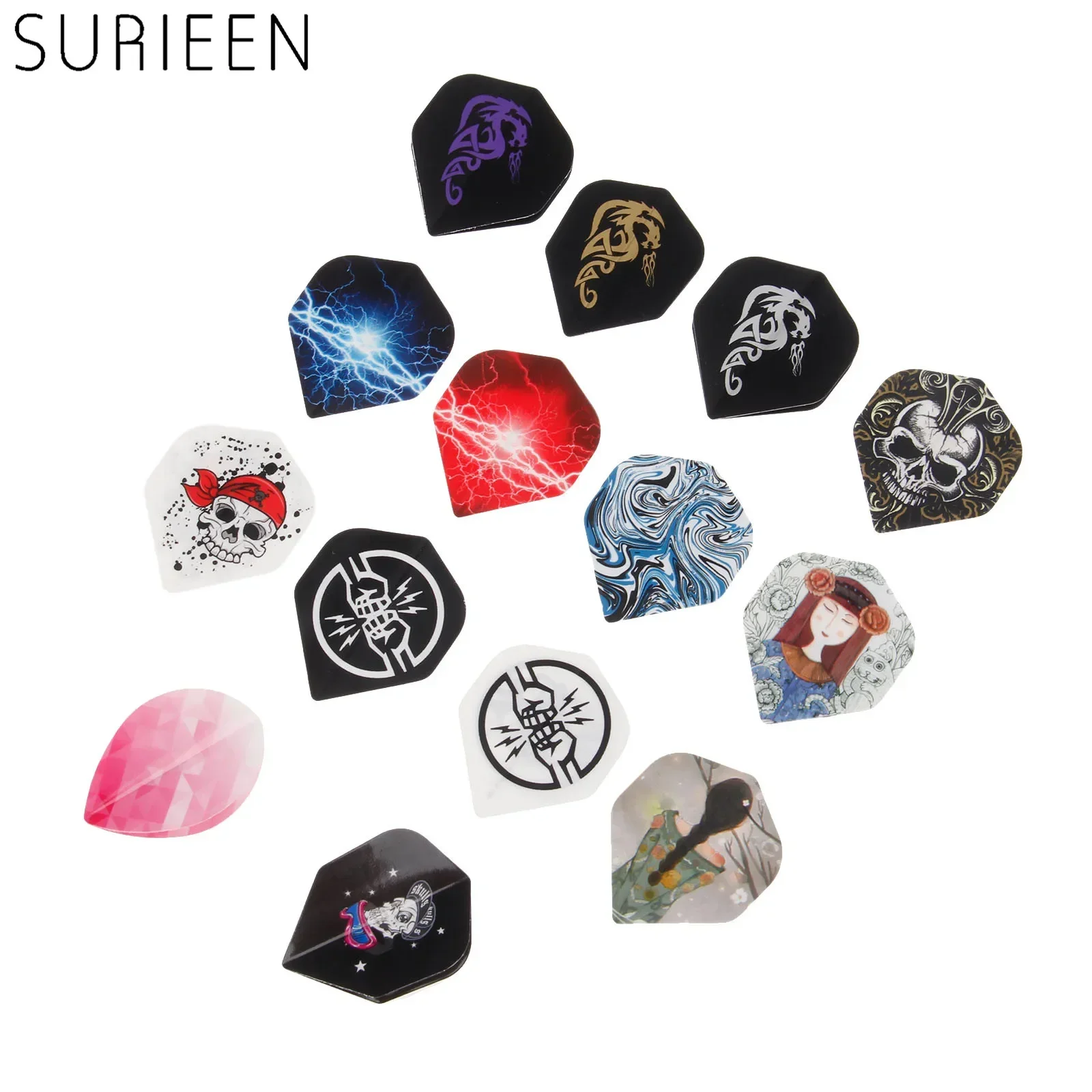 12 Pcs 쿨 다트 비행 세트 혼합 14 스타일 패턴 전문 표준 소프트 스틸 팁 다트 용 멋진 다트 테일 비행 윙