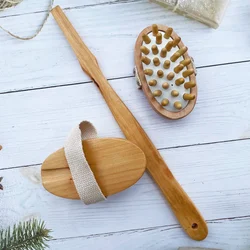 Detachable Long-handled Wooden Bathbrush with Boar Bristle Brush Body Dry Massager Loofah Back Scrub Towel Set Log Bath Brushes