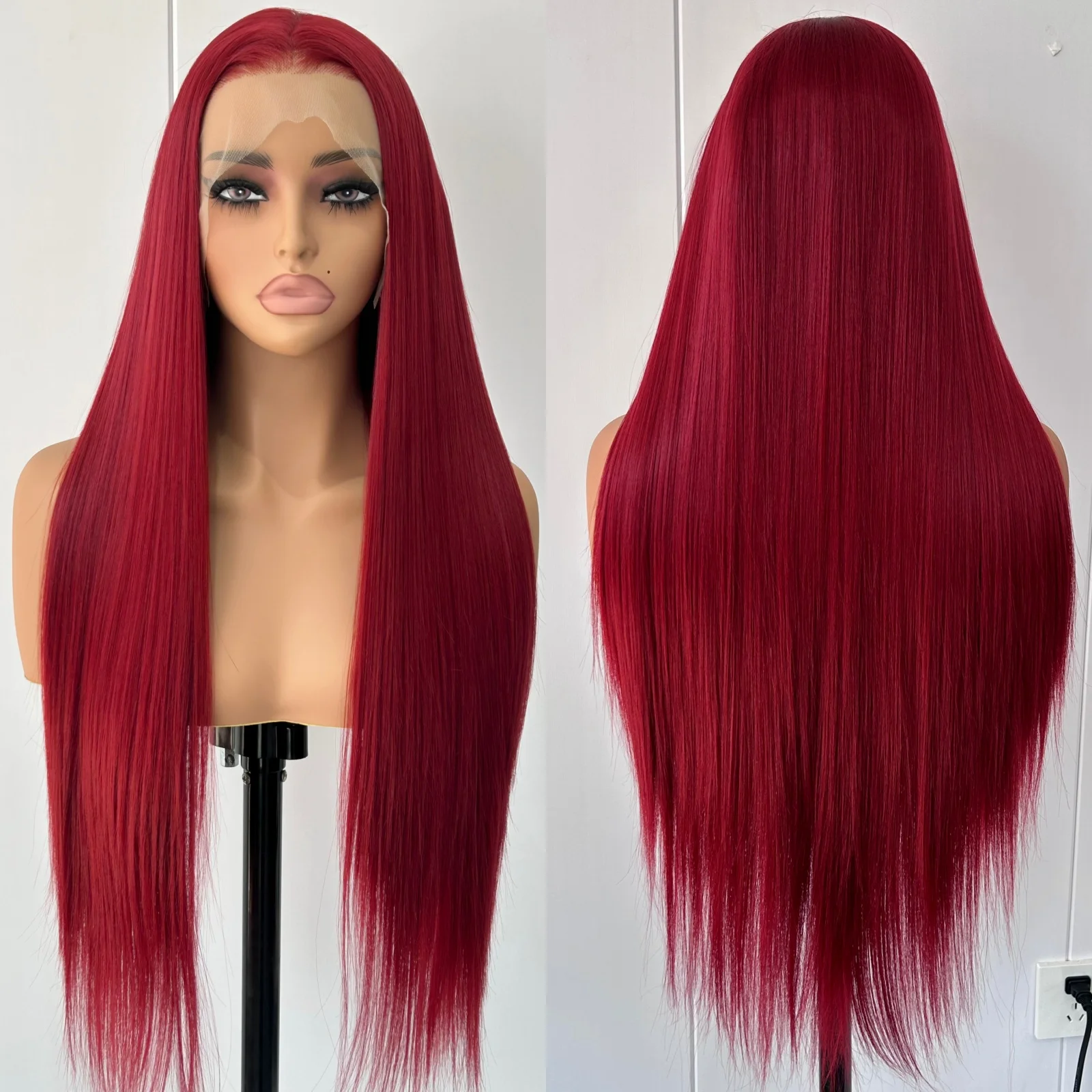 Synthetic wigs womens synthetic wigs long red silky straight heat resistant fiber wigs for women daily party
