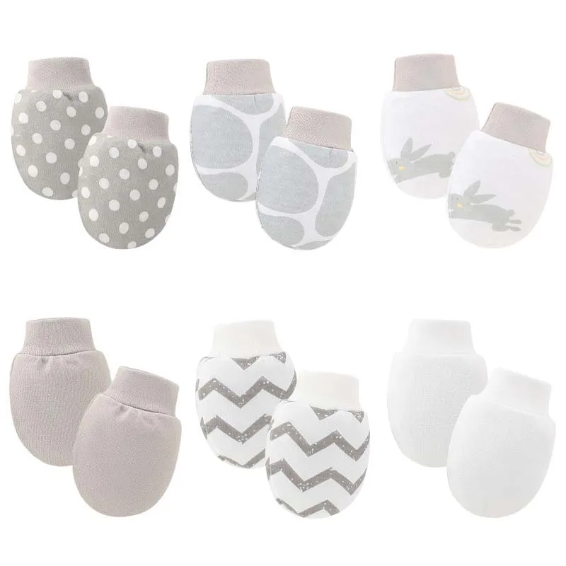 6Pairs Newborn Gloves Winter Kids No-Finger Glove Cute Print Cotton Glove for Boy Girl Babies Anti-Scratch Face Hand Accessories