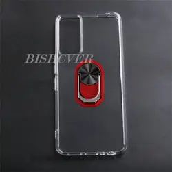 Universal 6.6 Smartphone TPU Silicone Case with Back Ring Holder for TCL 40R 5G (Transparent C Red)