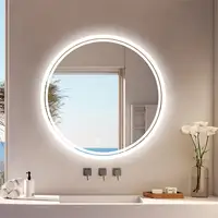 Large Round LED Bathroom Vanity Mirror Anti-Fog with Brighter Lights for Makeup Wall Mount Smart Touch 2