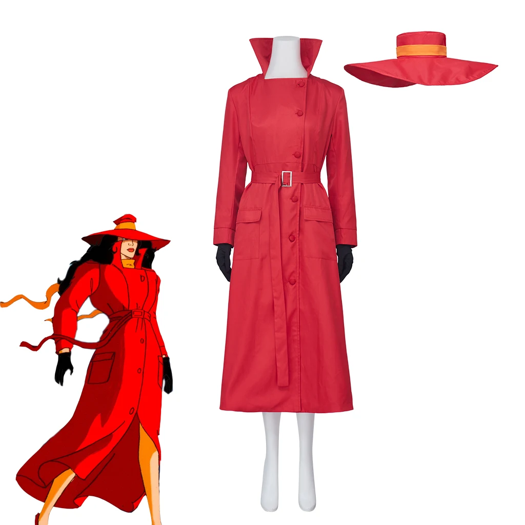 

Anime Carmen Sandiego Cosplay Costume Red Trench Coat Hat Full Set Carmen Cosplay Halloween Carnival New Year Party Costume Suit