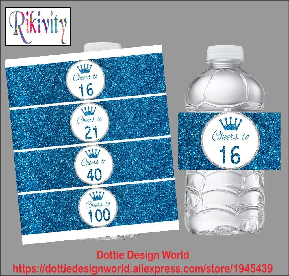 Rikivity Blue Glit Faux Cheers 21 Sweet 16 ярлыки для бутылок с водой наклейки обертка конфет