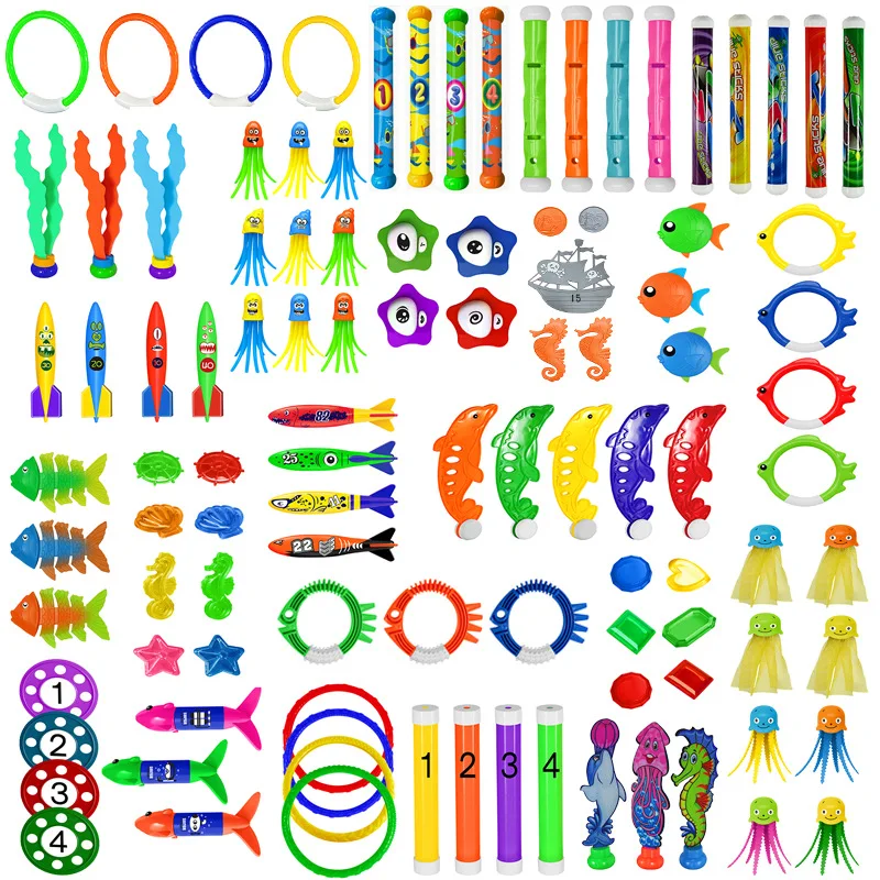 EOYVAIL Set De 4 Anneaux De Plongée Avec Drapeaux Poisson - Jouets Piscine Enfants - Matériau Sûr - Plongée, Natation, Cadeau Été