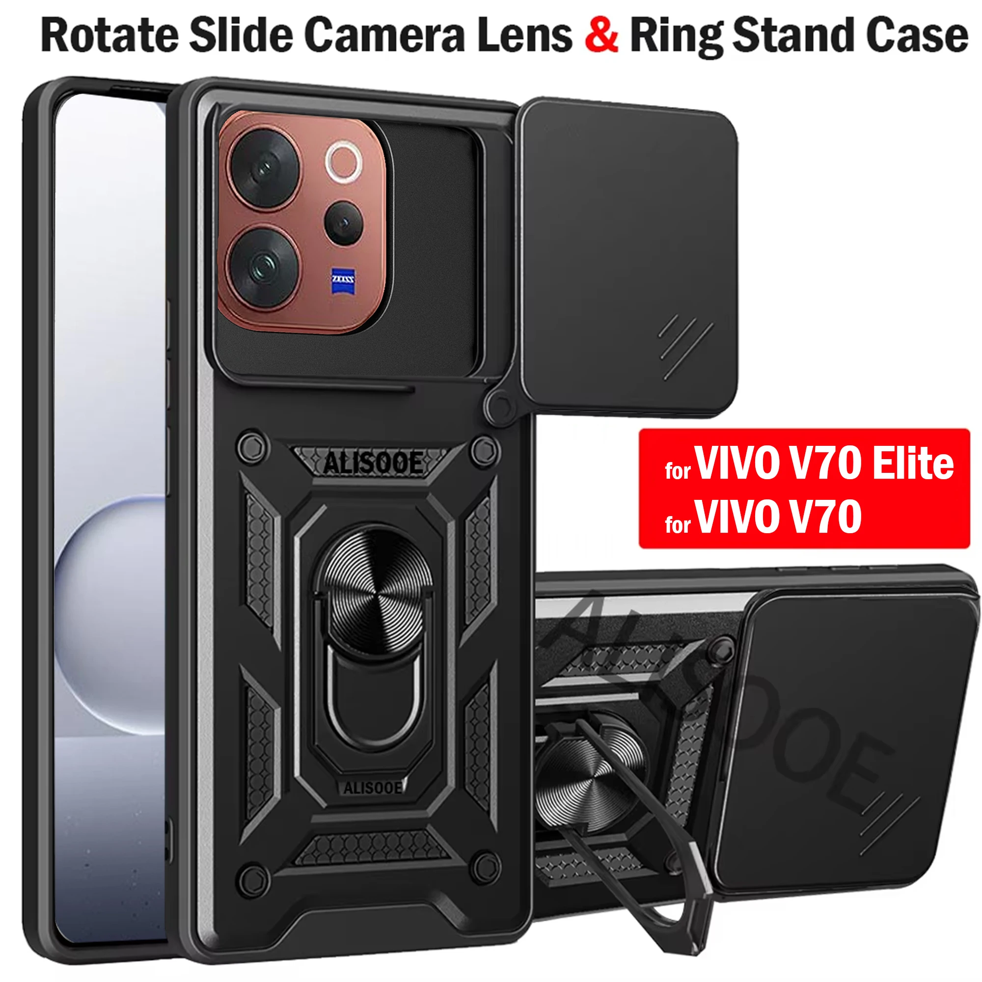 Enhanced Shockproof Armor Case with Slide Camera Protection and Ring Stand