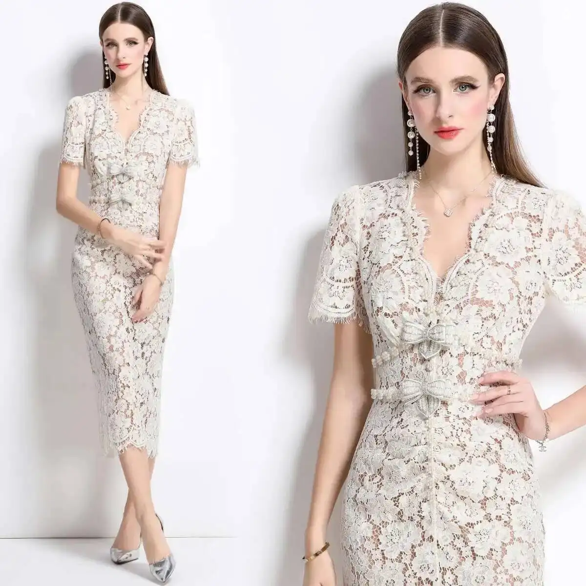 فستان ميدي دانتيل ناعم