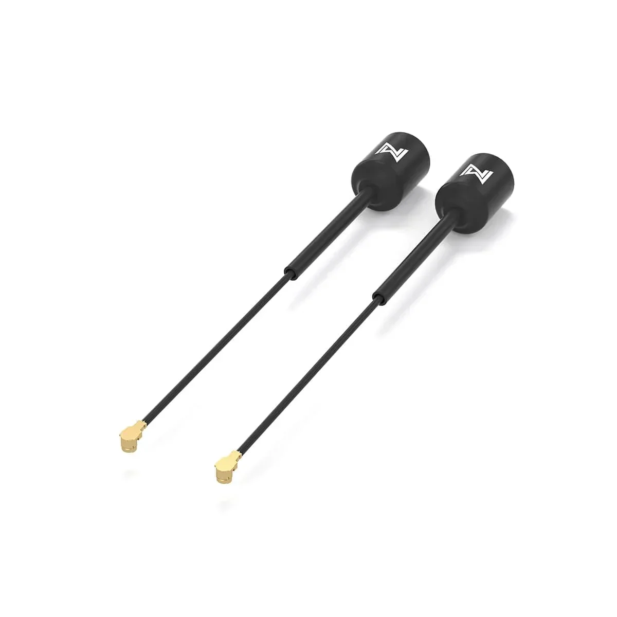 Vue rapprochée des antennes VTX V1/V2 pour drone, connecteurs et embouts en cuivre.