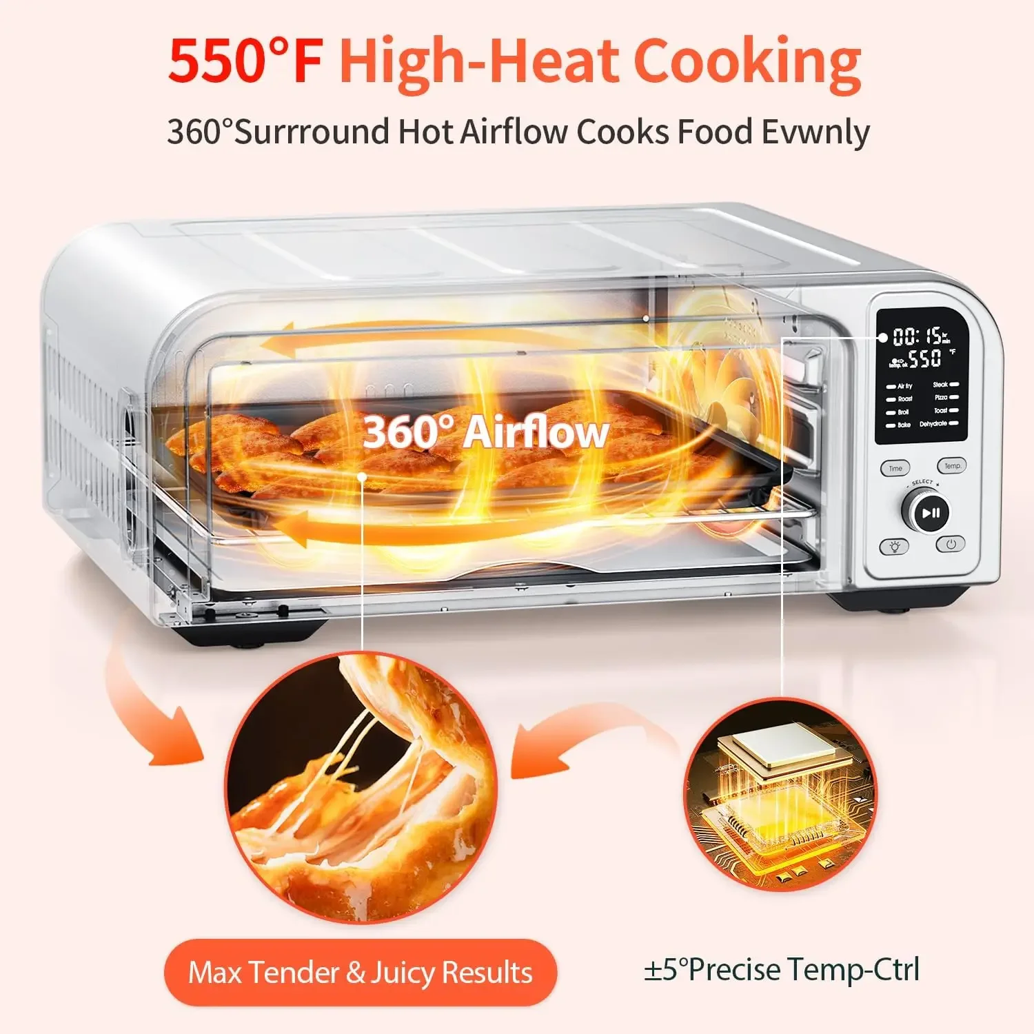 19QT Digital 8-in-1 Air Fryer Toaster Oven, 550°F Flavor-Lock Tech, Flip Up & Away Capability, 40+ Recipes, Airfryer Countertop 4