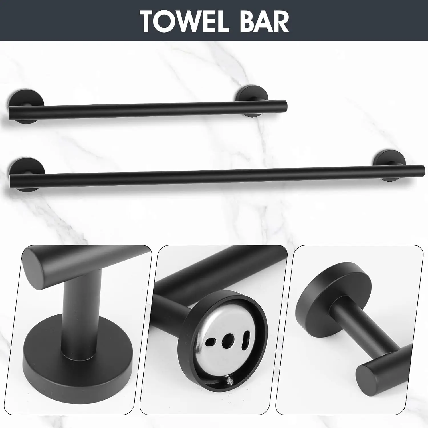 15-Piece Matte Black Bathroom Set. 24" Towel Bar, Towel Rack, Ring, Toilet Paper Holder, Hooks. Accessories Set.