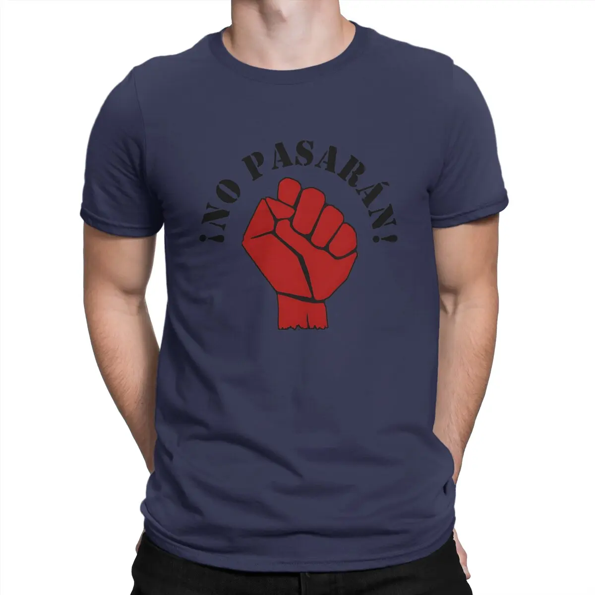 

Fist Poster T Shirts for Men 100% Cotton Vintage T-Shirt Crewneck No Pasaran Tees Short Sleeve Clothes Birthday Present