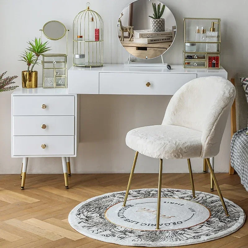 Tabouret de coiffeuse moderne en boucle blanche avec siège rond et chaise  de coiffeuse pour chambre à coucher - Blanc