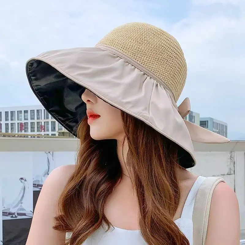

Summer Women's Sunshade Hat Black Rubber Layer Hat Large Eaves Mask Face Breathable Hat Fisherman Hat Sun Hat Wholesale