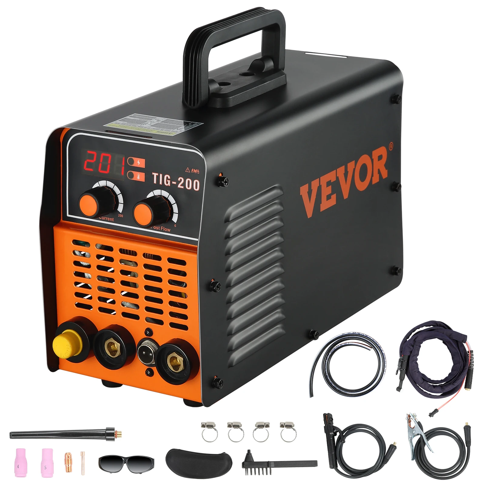 Vevor Macchina Saldatrice Tig Mma Arc Portatile, Saldatrice Ad Arco Funzione 2-In-1 Tig 200C 200A, Saldatrice Portatile Inverter Hf Igbt Dc Con Scherm