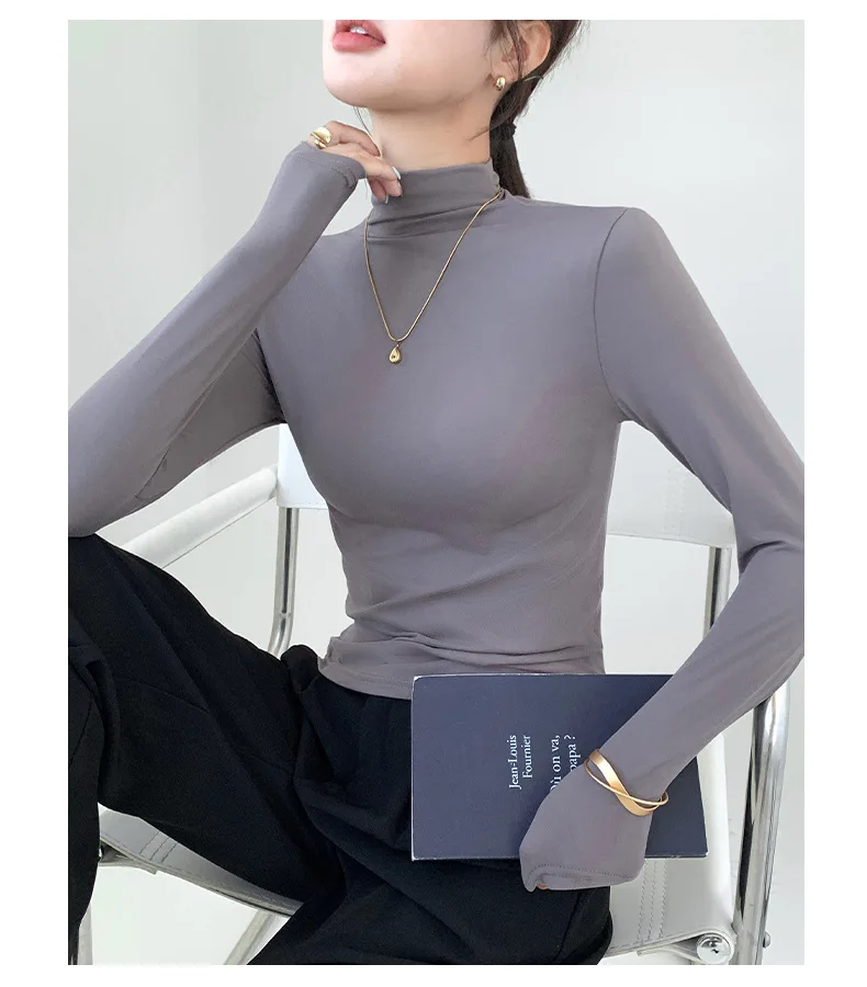 Women Fashion Korean Solid Long Sleeve Innerwear Bottming - Uniqwear