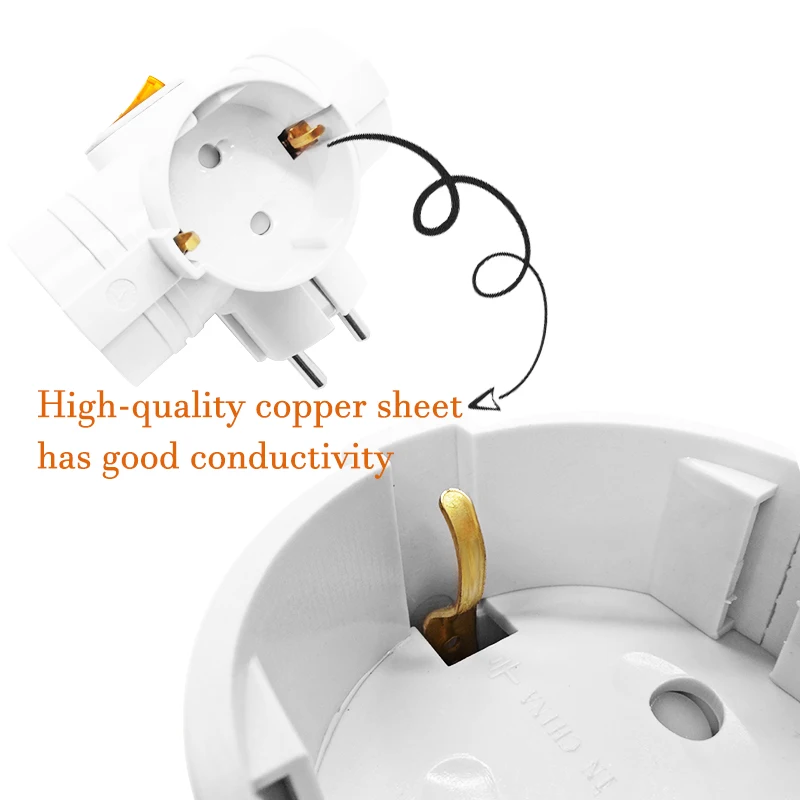 European EU Plug Socket 1 to 3 Ways Splitter Plug Adapter for Travel in Euro Russia Germany Korea, Plug Adapter, EU Plug Adapter