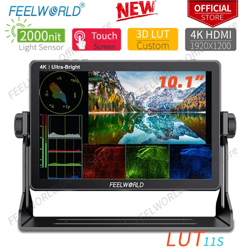 FEELWORLD LUT11S 10.1 Inch Monitor 2000nit Ultra Bright IPS Touch Screen 3DLUT 3G-SDI HDMI-Compatibled For DSLR Camera