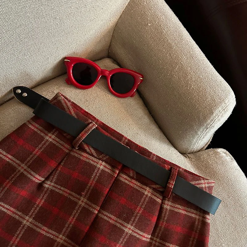 Lace Patchwork Plaid Mini Skirts Women Fall Winter High Waist No Belt Faux Wool Skirts Y2K Fashion Preppy All Match A Line Skirt