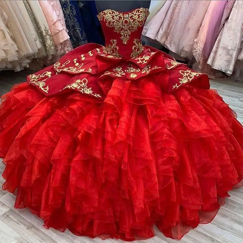 

Luxurious Red Quinceanera Dresses 2023 With Ruffles Ballkleider Corset Prom Gown Women Birthday Party Sweet Vestido De 15 Anos