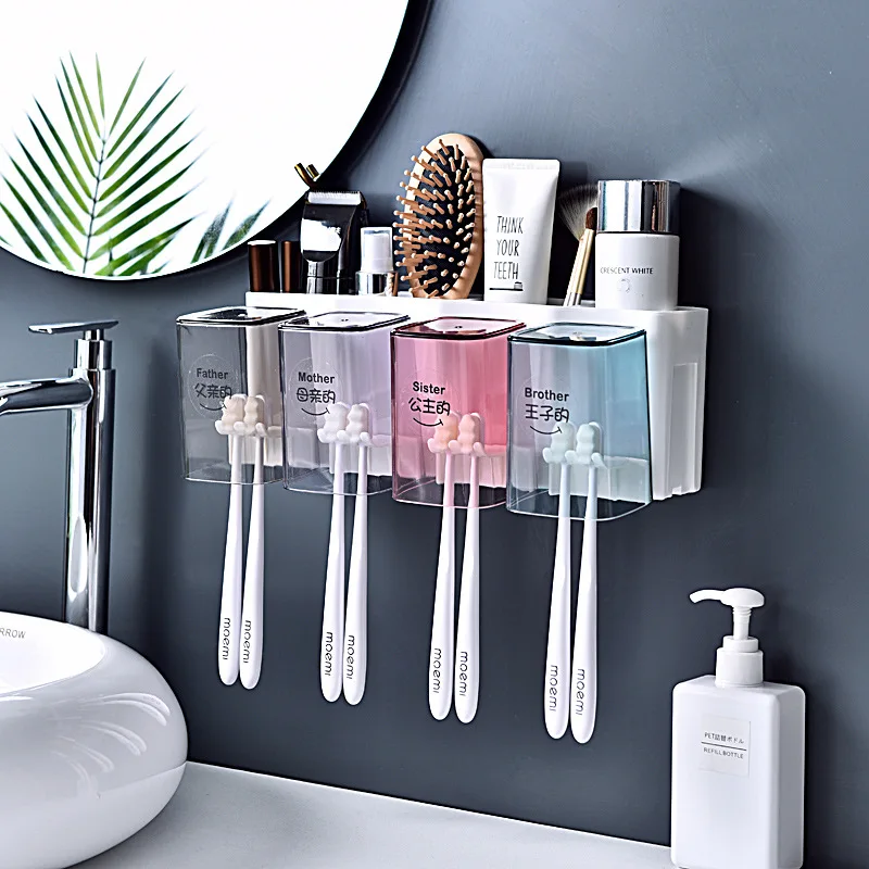Multifunction Suction Cup Type Toothbrush Cup Holder Bathroom Accessories Toothpaste Squeezer Toiletries Storage Rack