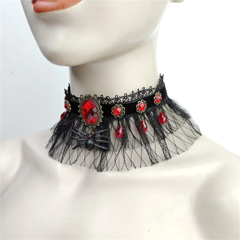

Mysterious Red Crystal Spiders Collar Necklace Halloween Party Outfit New Year Drop Shipping
