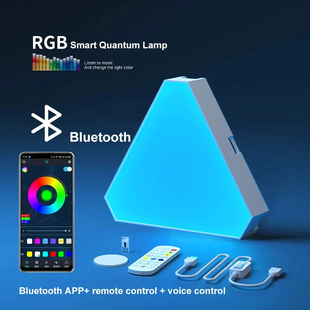 LED Triangle Quantum Light APP Controls RGB Wall Lights Pickup Rhythm ...